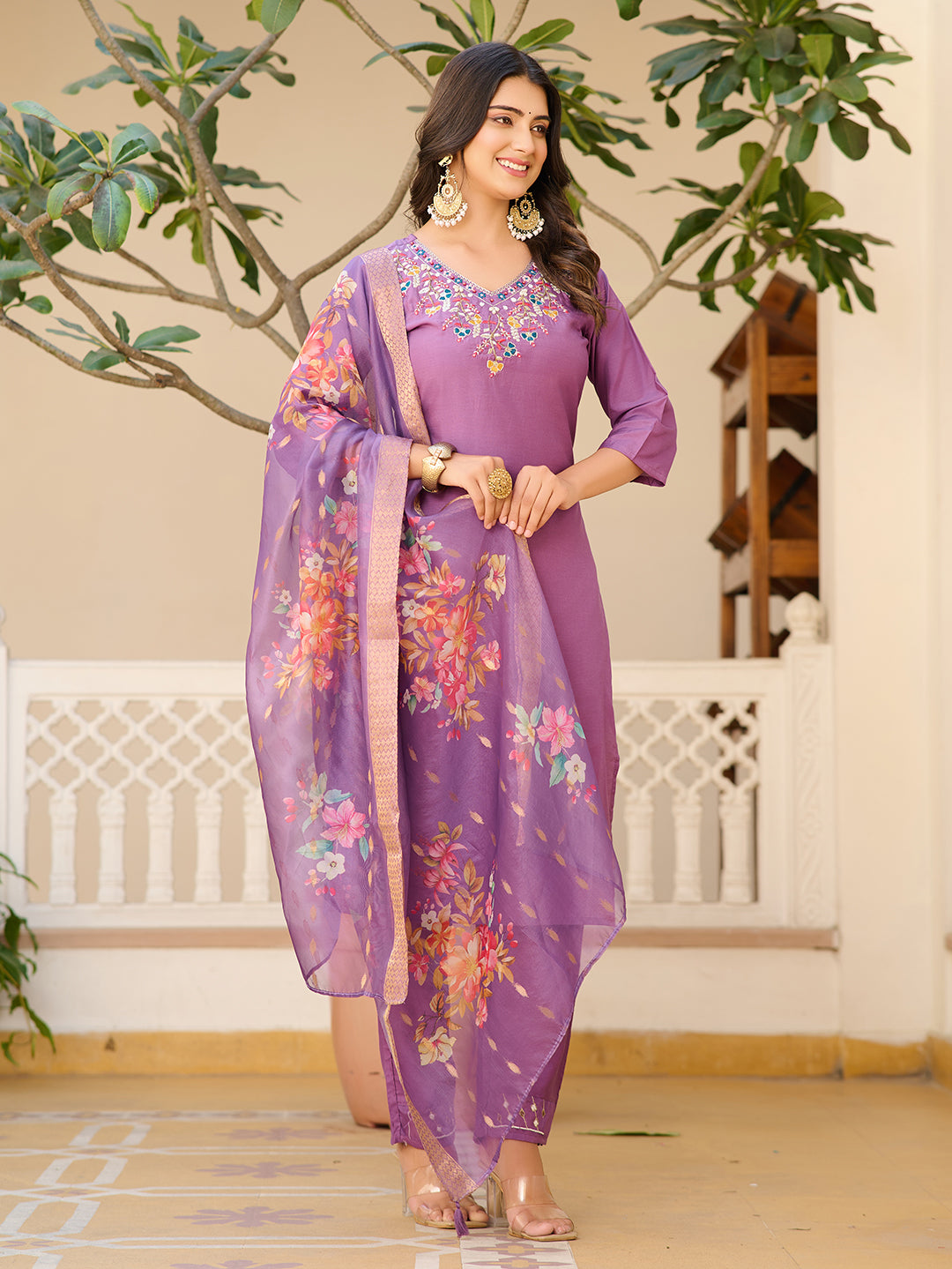 Beauteous Lavender Shimmer Heavy Handwork Kurta Suit Set