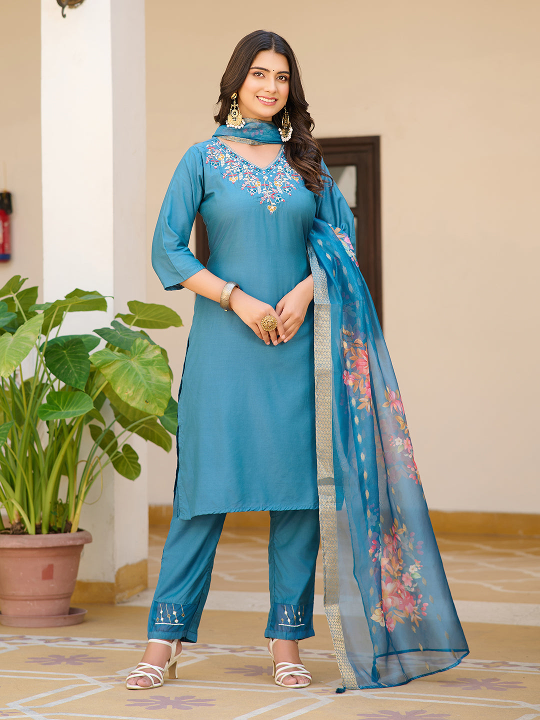 Beauteous Blue Shimmer Heavy Handwork Kurta Suit Set