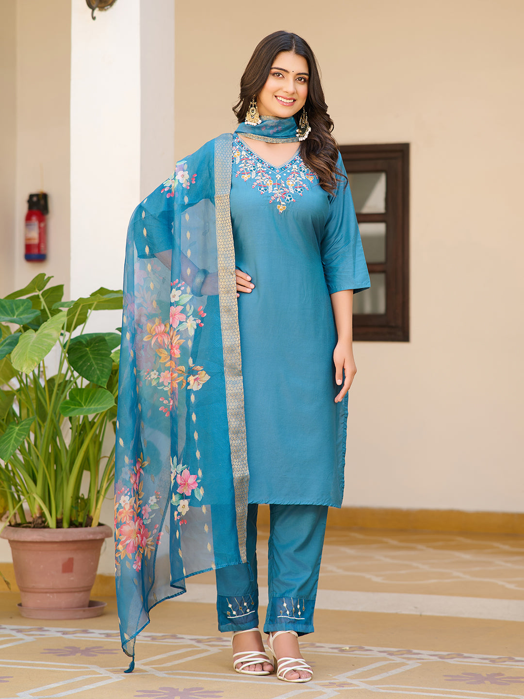 Beauteous Blue Shimmer Heavy Handwork Kurta Suit Set