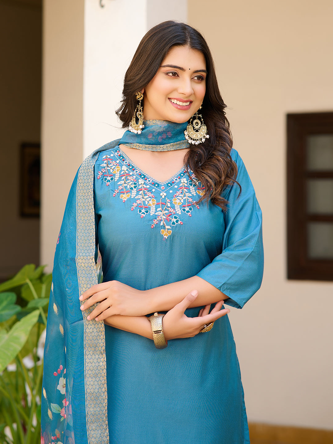 Beauteous Blue Shimmer Heavy Handwork Kurta Suit Set