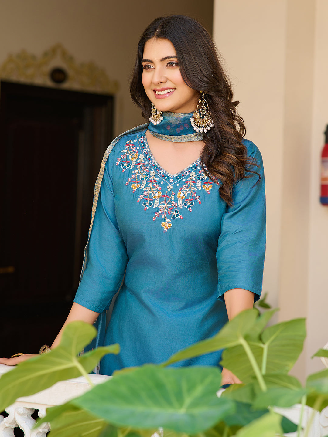 Beauteous Blue Shimmer Heavy Handwork Kurta Suit Set