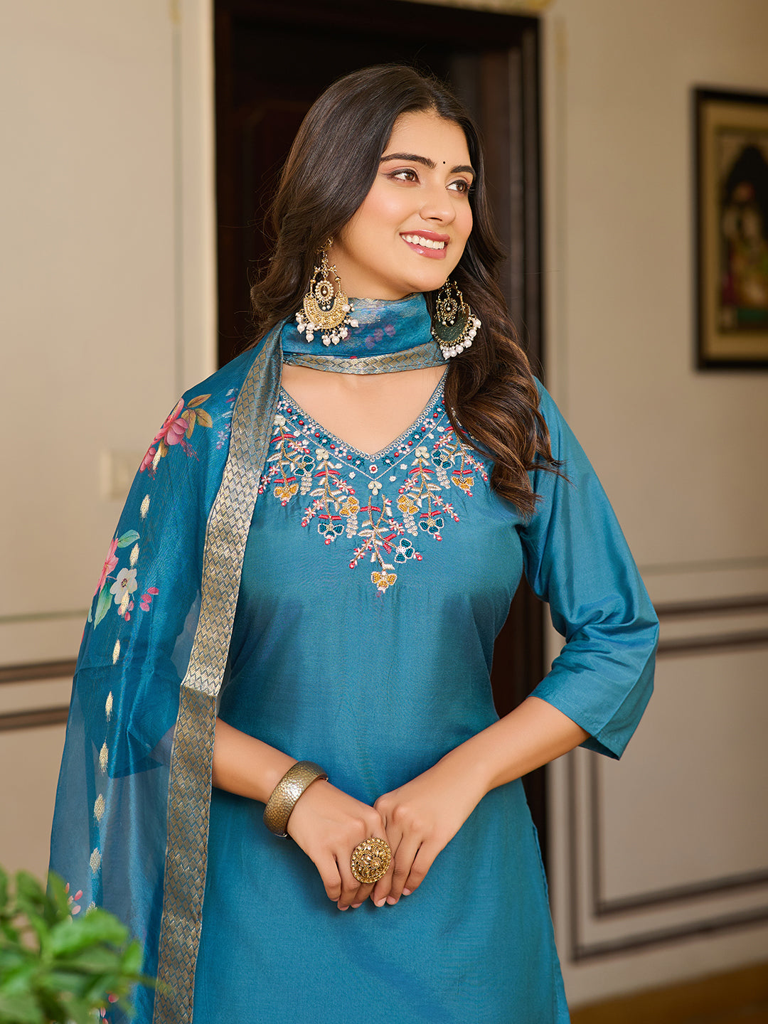 Beauteous Blue Shimmer Heavy Handwork Kurta Suit Set