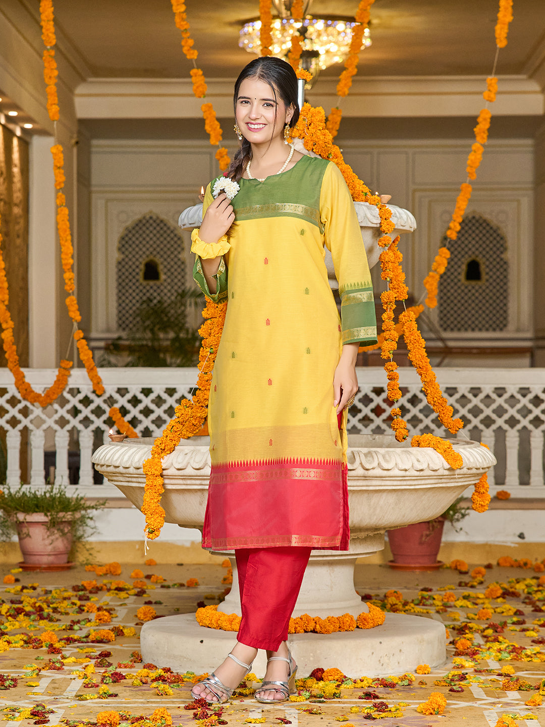 Elegant Kanchi Cotton Suit Set With Jaquard Dupatta