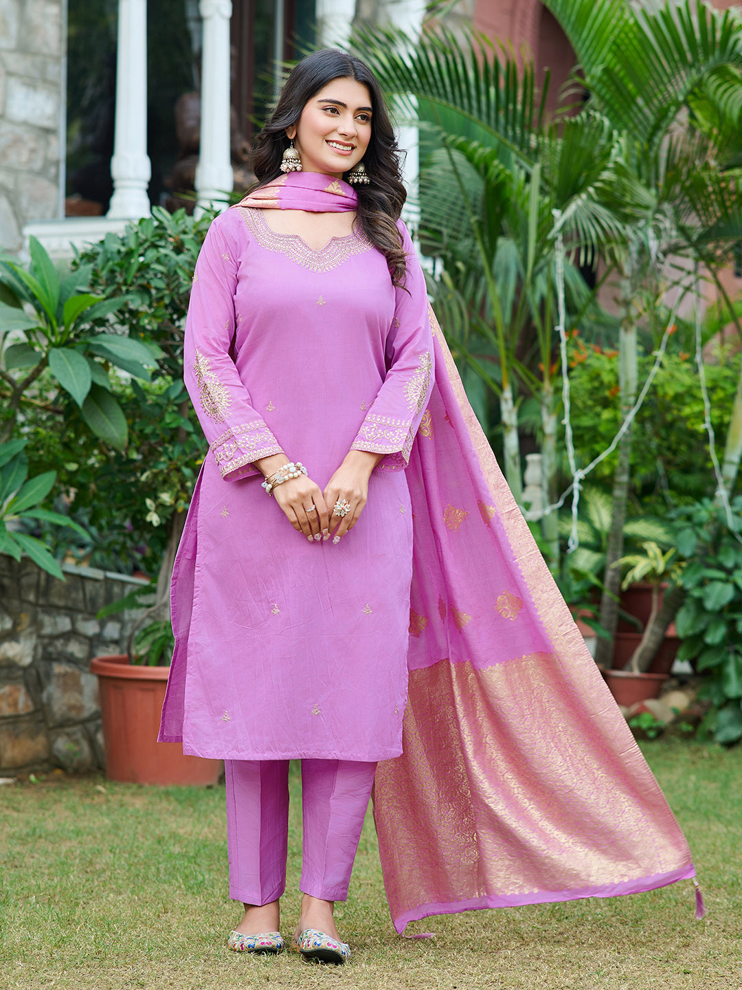 Phenomenal Pestal Pink Pure Banana Chanderi SIlk Suit Set