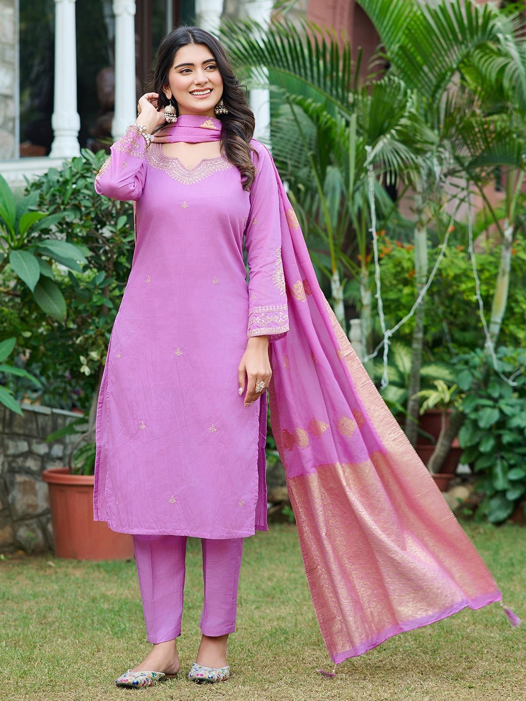 Phenomenal Pestal Pink Pure Banana Chanderi SIlk Suit Set