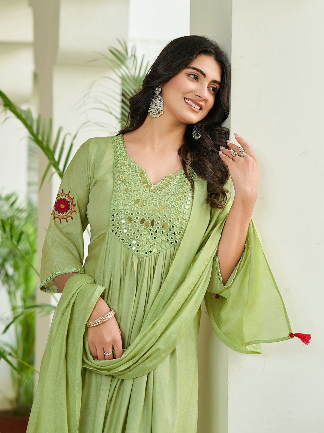 Stunning Mul Chanderi Silk Suit Set With Real Mirror Style