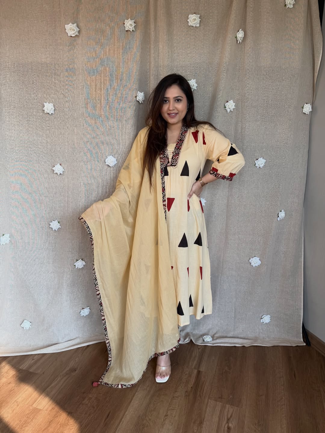 Pure Cotton Kalamkari A-line Plazo Dupatta Set