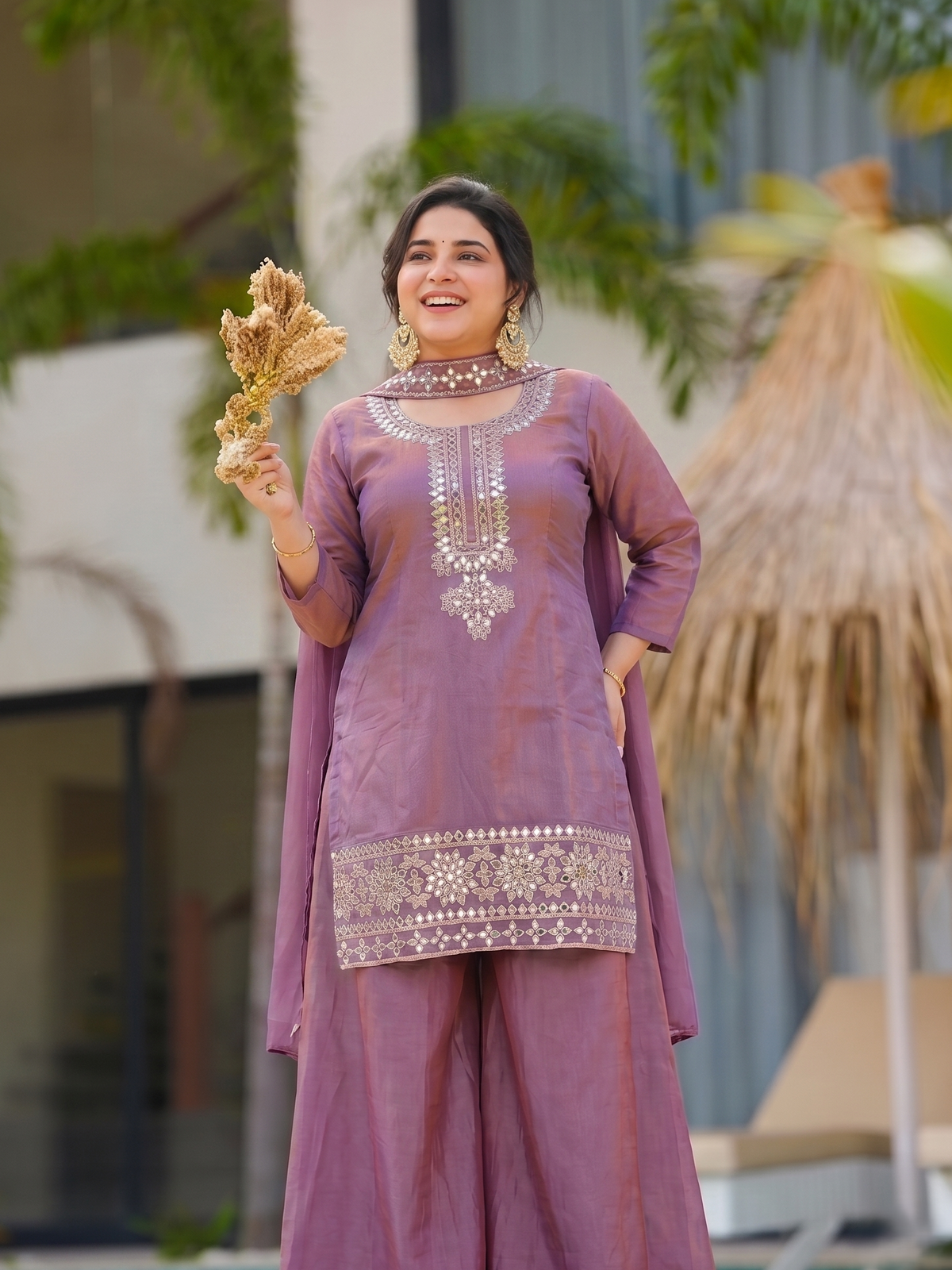 Tara Lavender Mirror Work Sharara Set