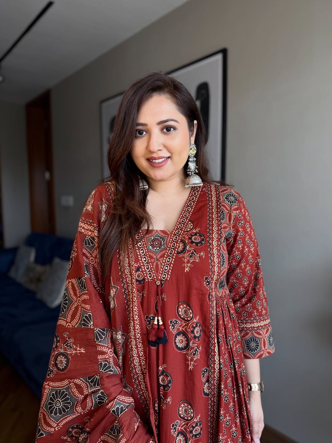 Very Glamorous Pure Mul Cotton Ajrakh Print suit Set