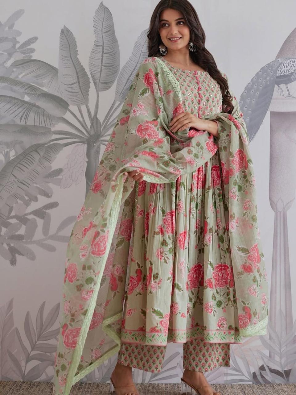 Very Attractive Mul Cotton Anarkali Suit Set