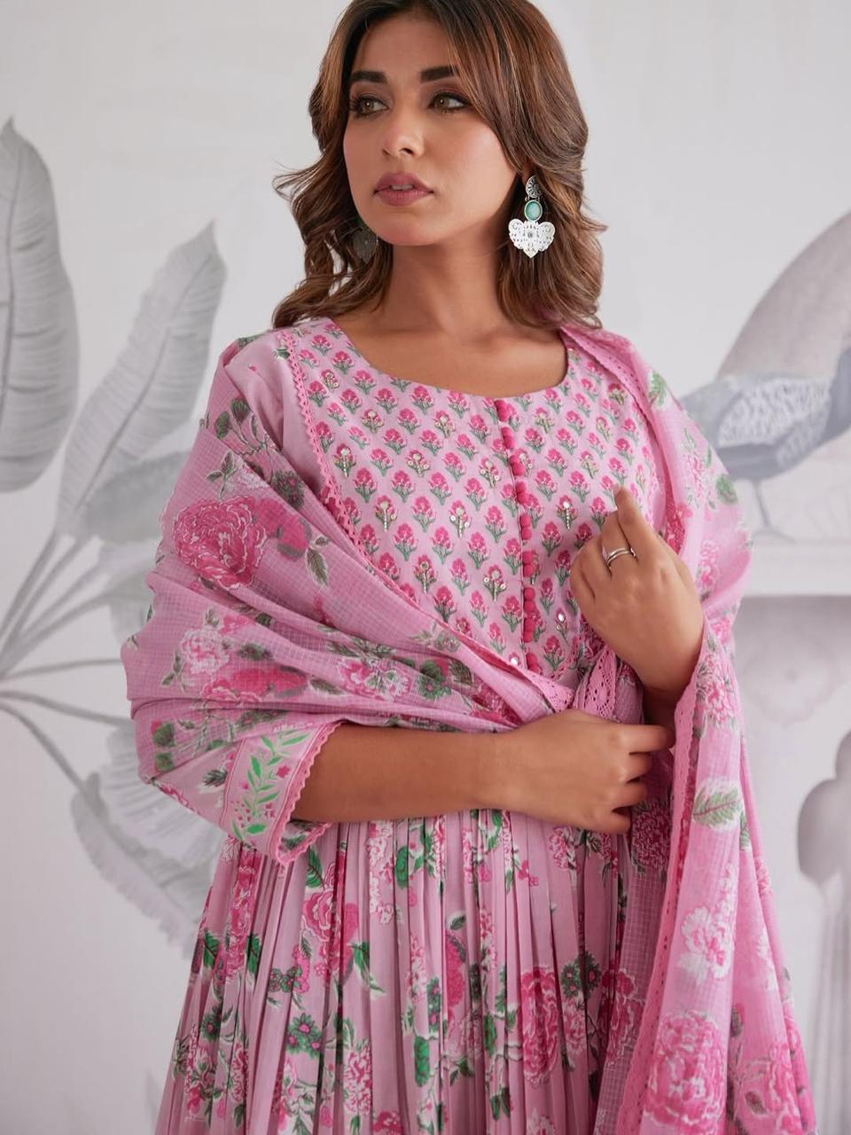 Very Attractive Mul Cotton Anarkali Suit Set
