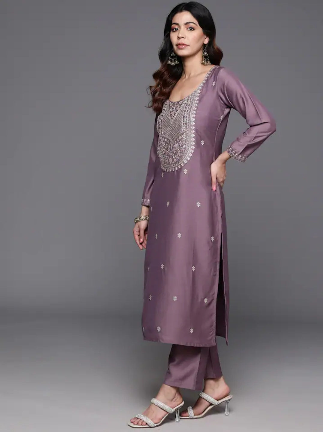 Dazzling Onion Beautiful Viscose Chanderi Suit Set