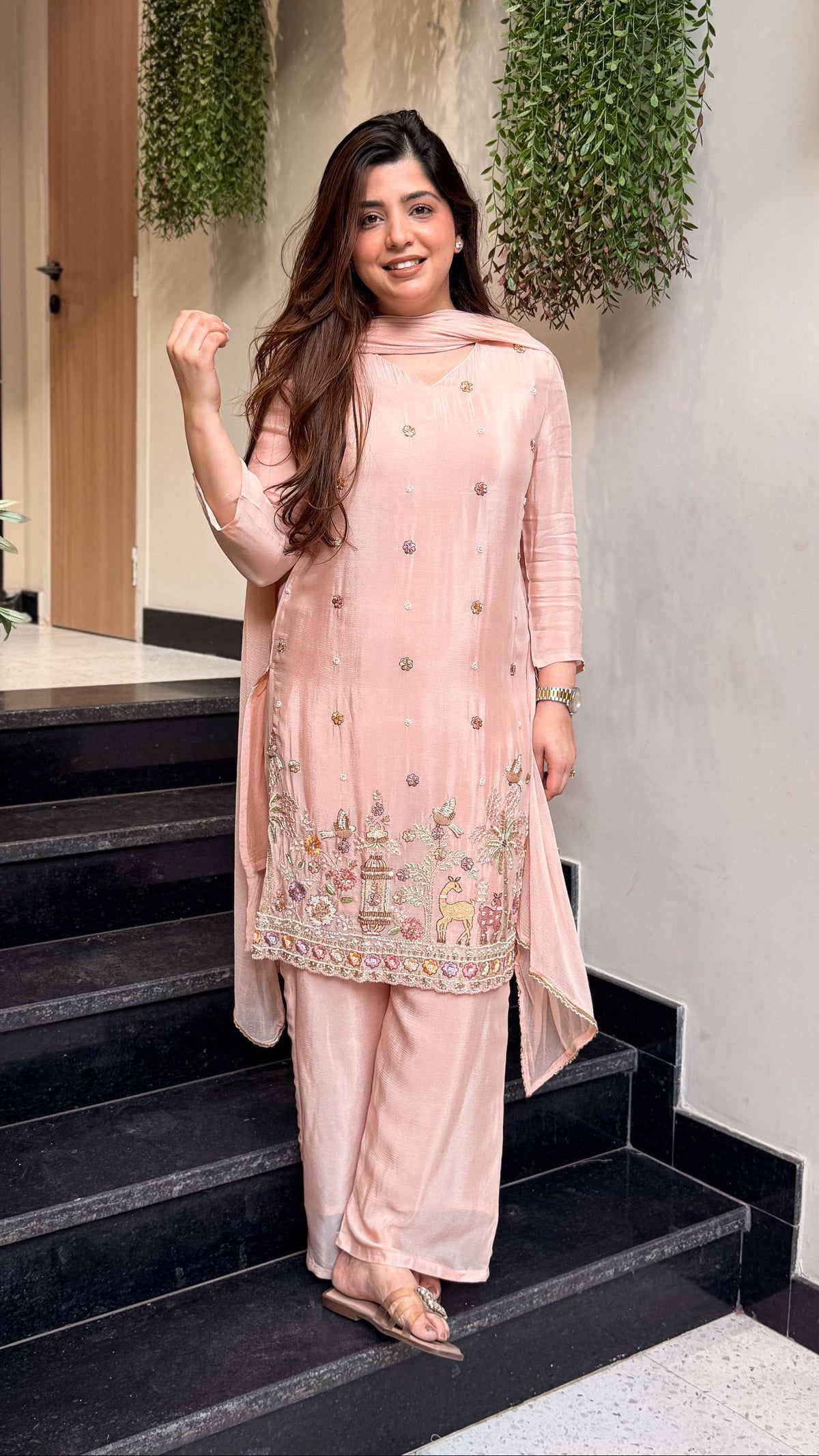 Blush Peach Royale Embroidered Suit Set