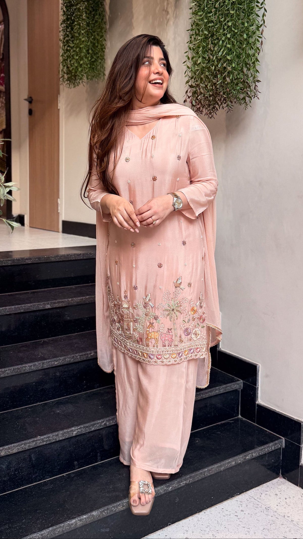 Blush Peach Royale Embroidered Suit Set