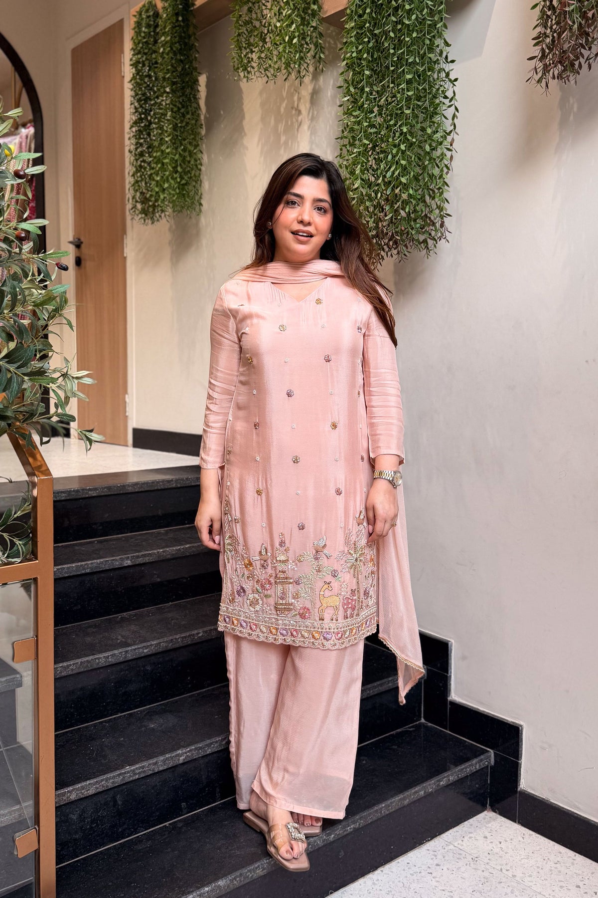 Blush Peach Royale Embroidered Suit Set