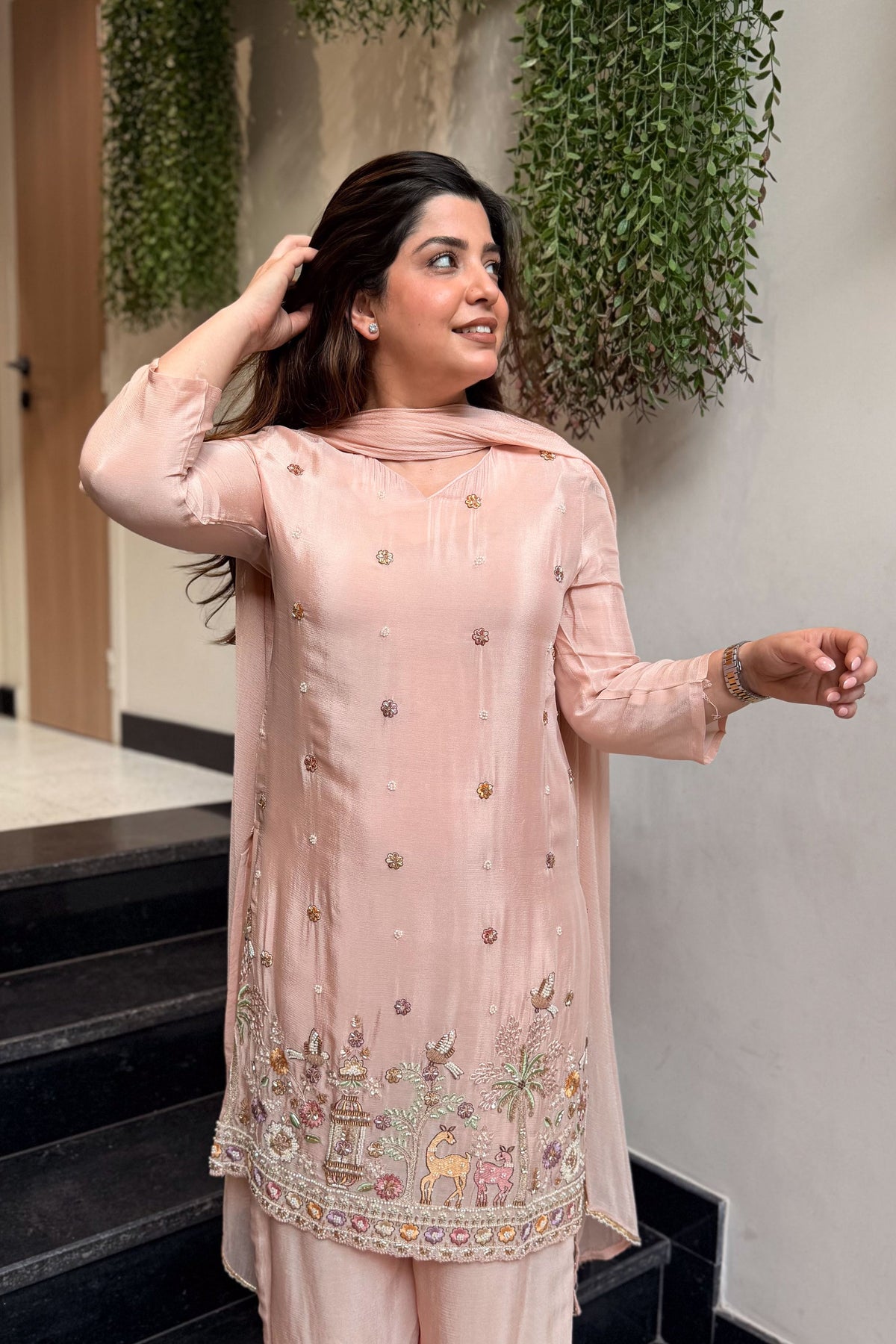 Blush Peach Royale Embroidered Suit Set