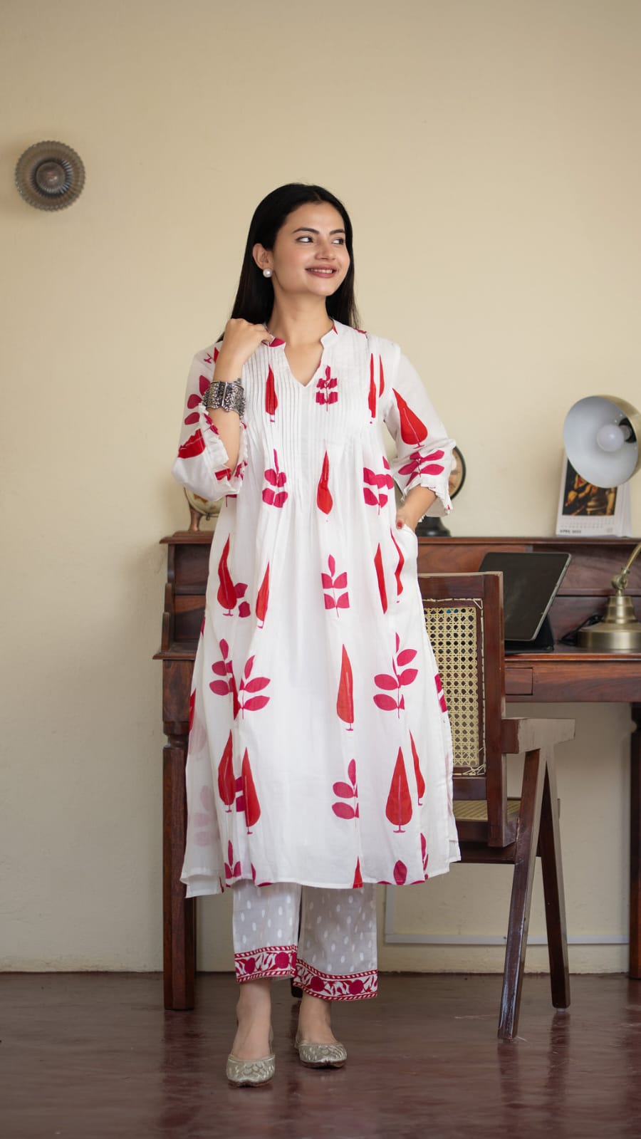 Classic Handblock Printed Pure Mul Cotton Kurta Set
