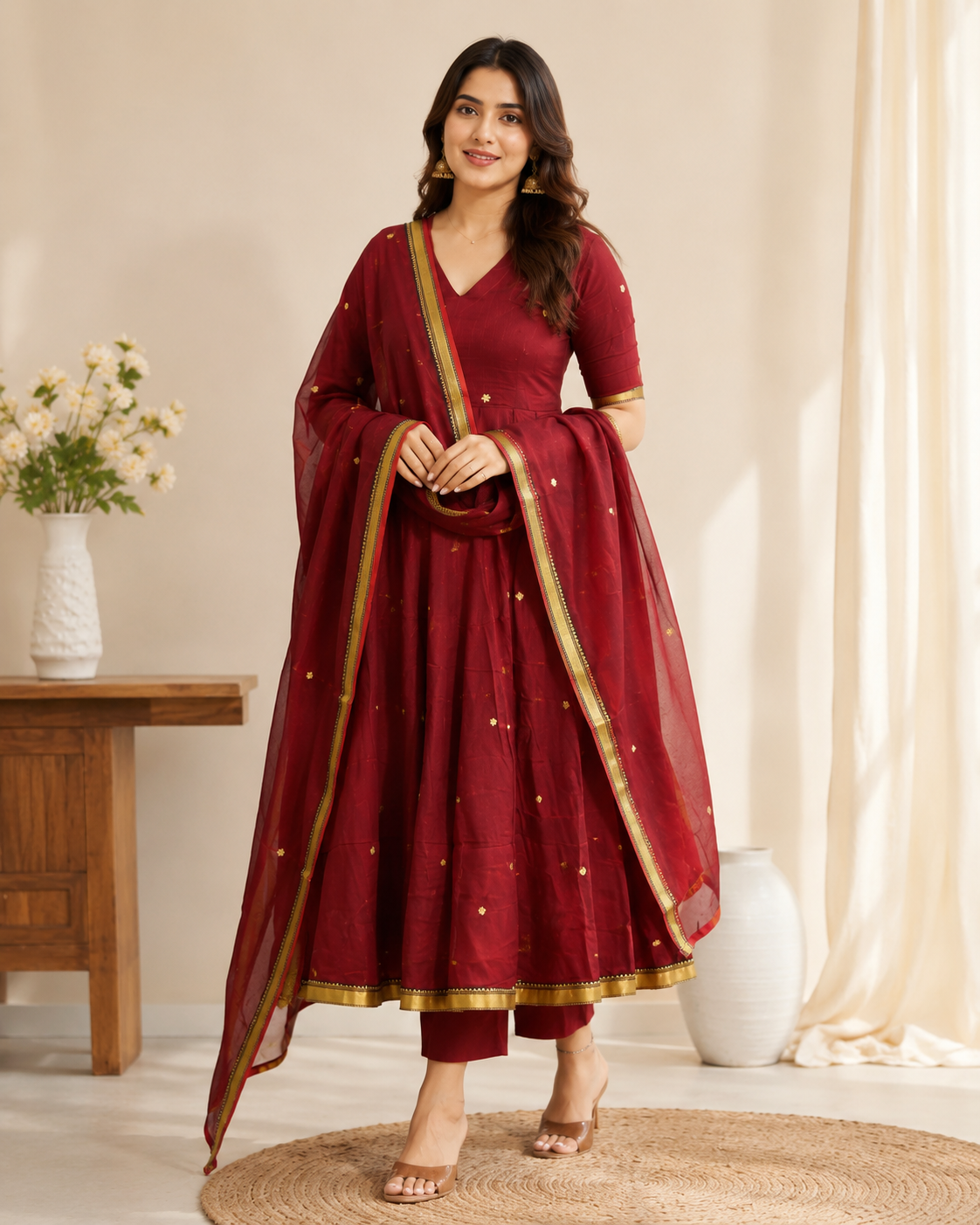 Aaradhya Wine Gold Anarkali Suit Set