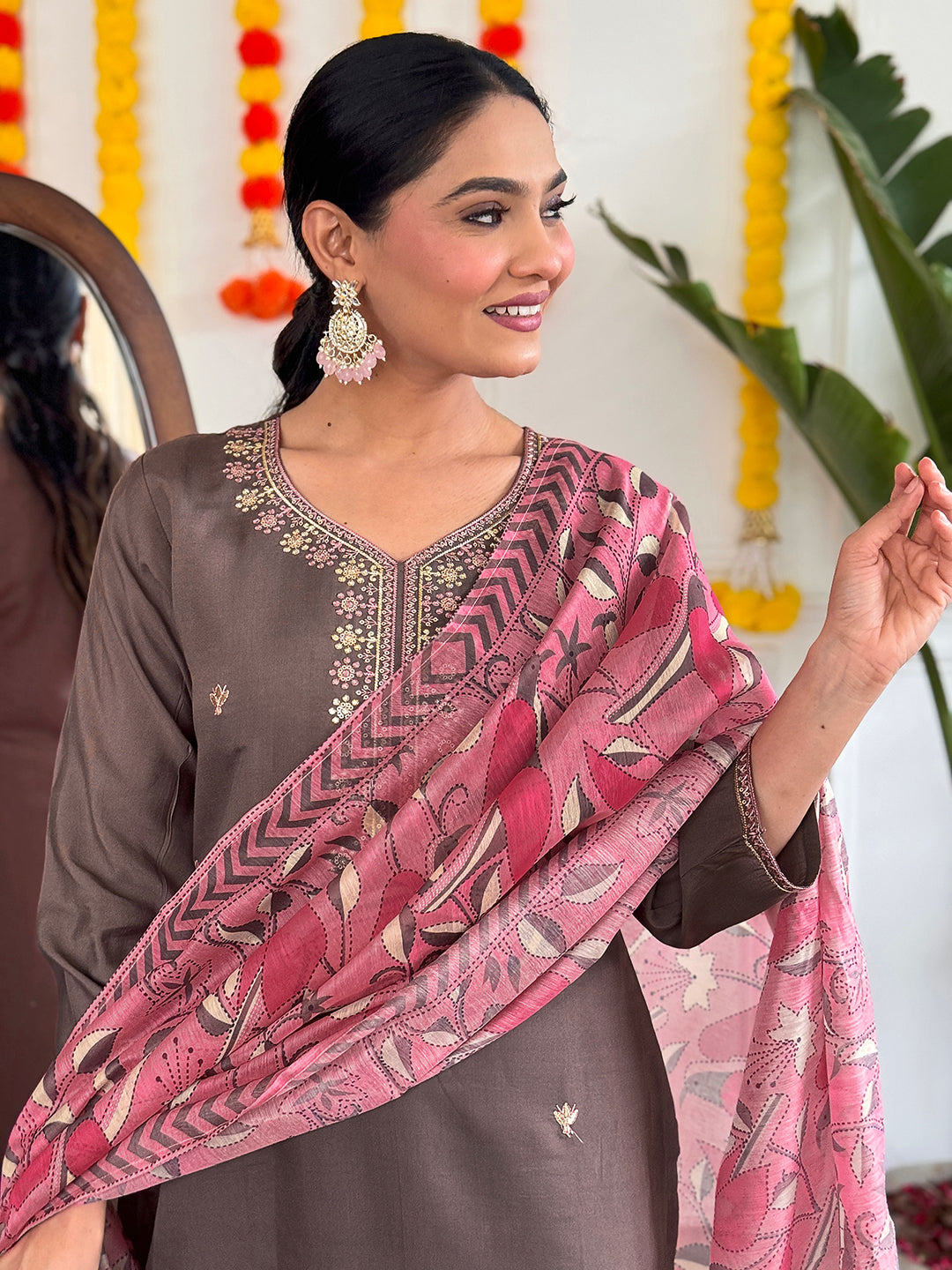Most Beautiful Viscose Chanderi Suit Set With Pure Linen Dupatta