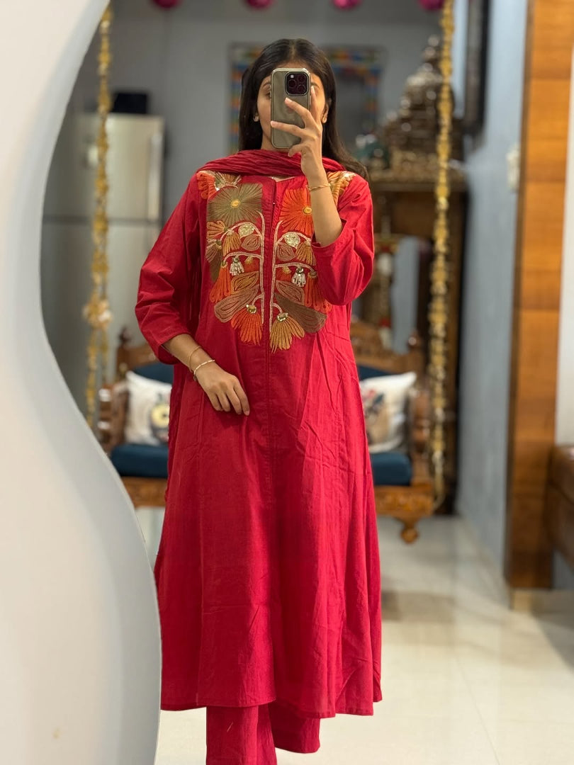 Premium Blue Floral Embroidered Kurta Set with Dupatta