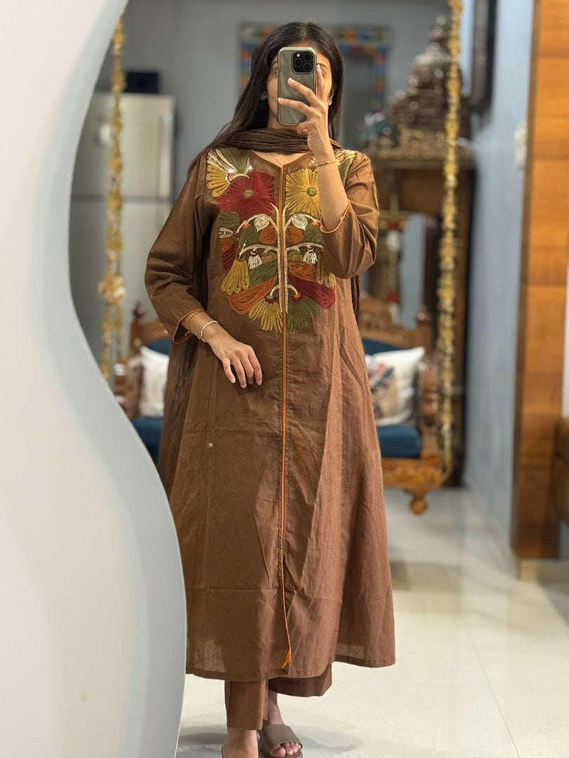 Premium Blue Floral Embroidered Kurta Set with Dupatta