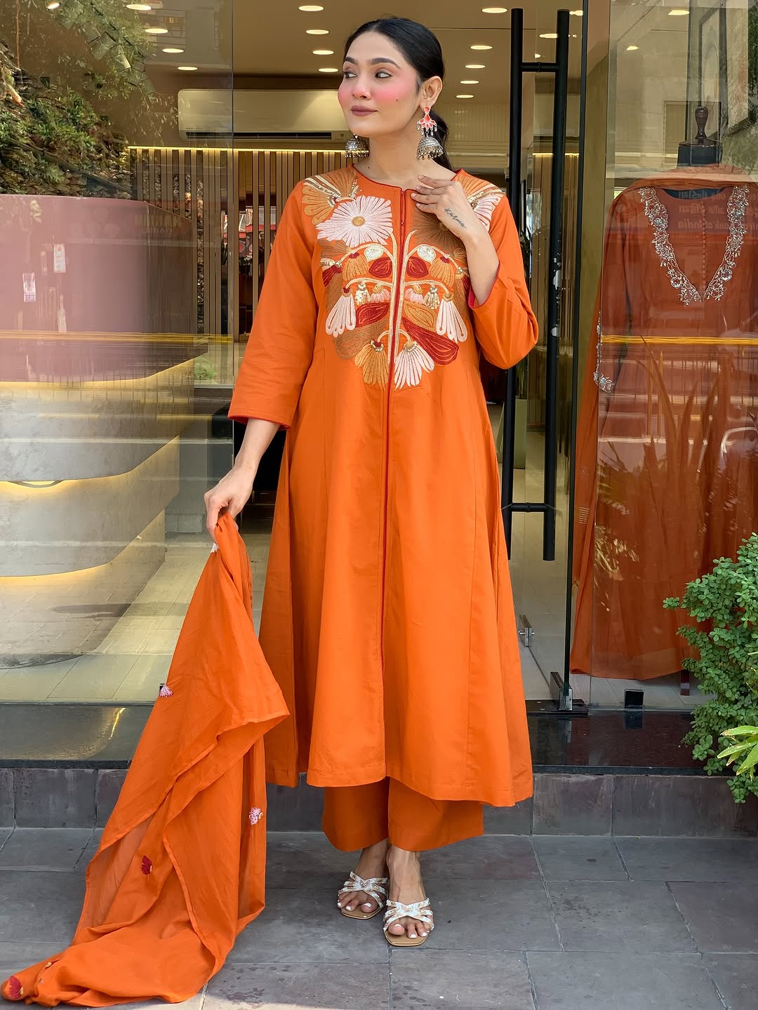 Premium Blue Floral Embroidered Kurta Set with Dupatta