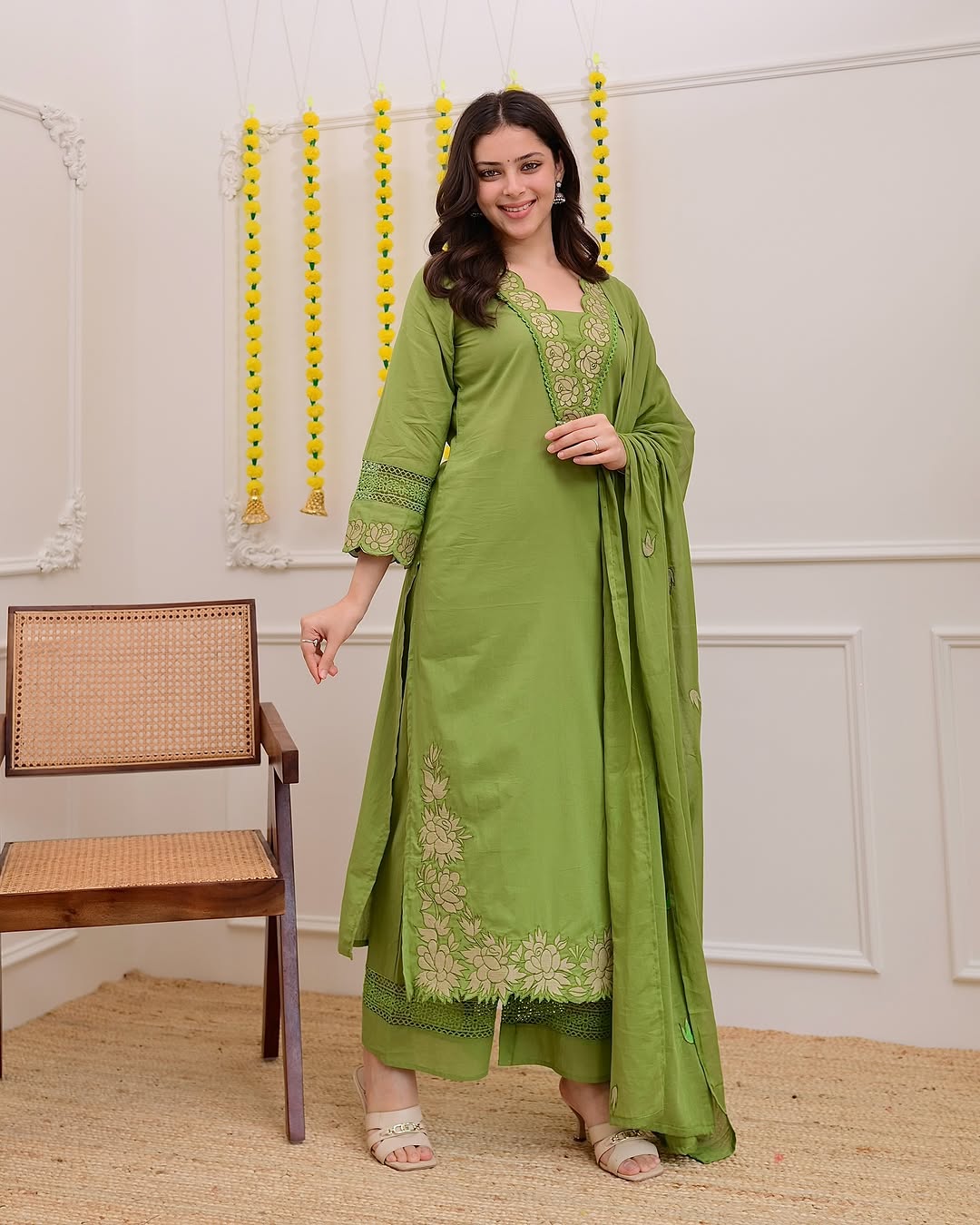 Delightful Rust Orange Mul Cotton Embroidery Suit Set