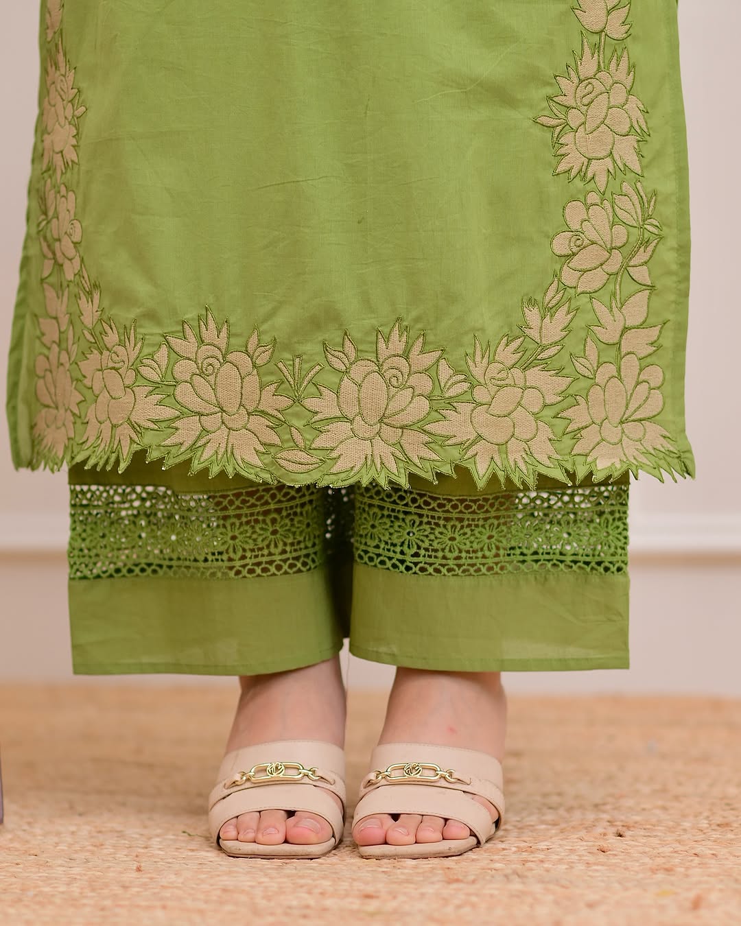 Delightful Rust Orange Mul Cotton Embroidery Suit Set