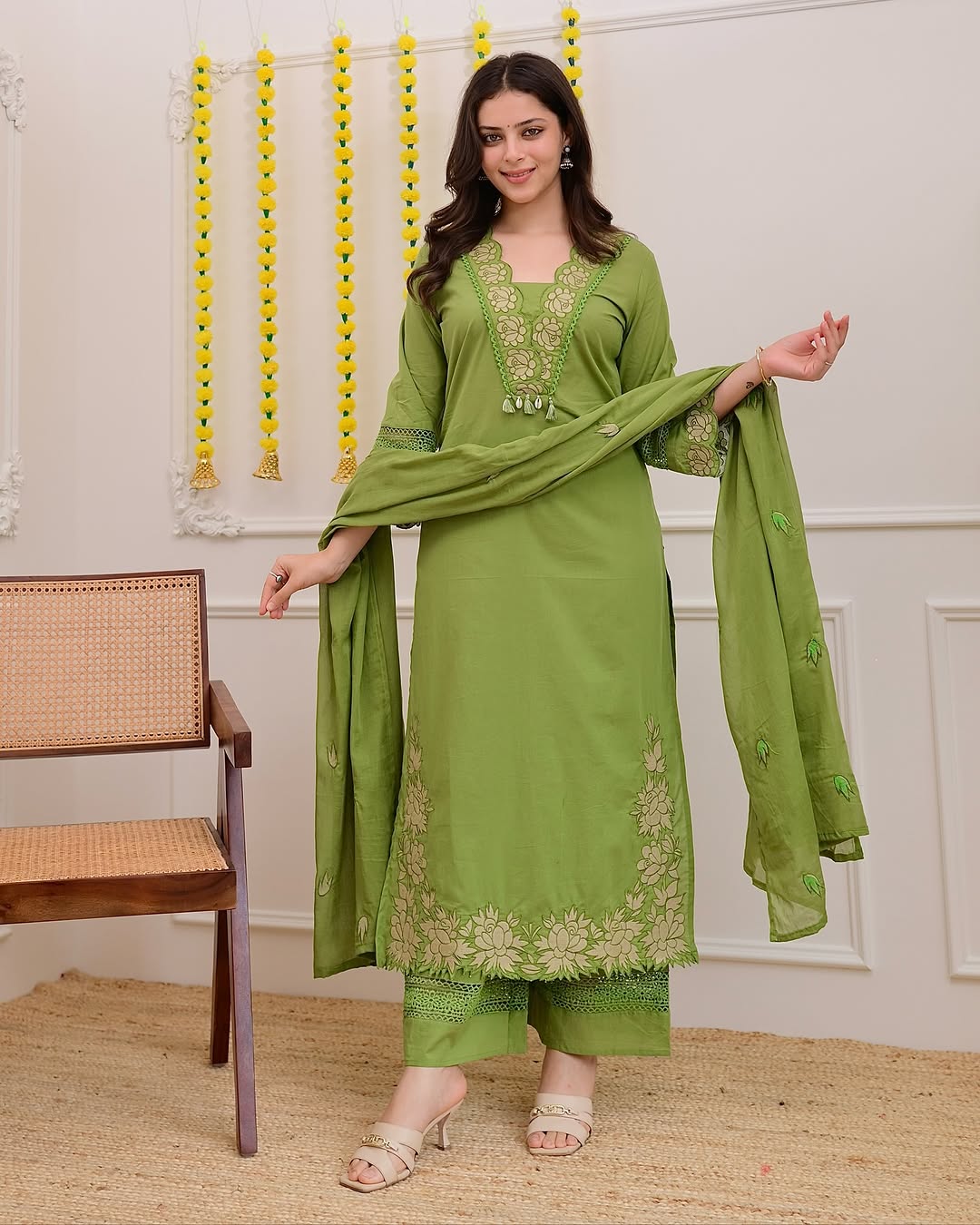 Delightful Rust Orange Mul Cotton Embroidery Suit Set