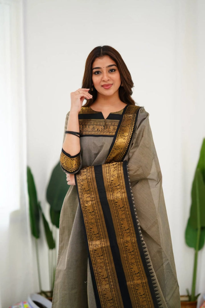 Most Beautiful South Cotton Suit Set With Jequard dupatta