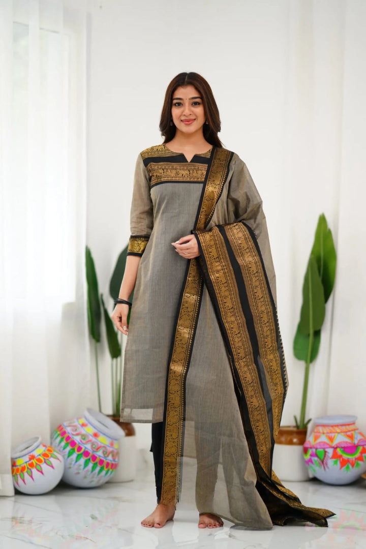 Most Beautiful South Cotton Suit Set With Jequard dupatta