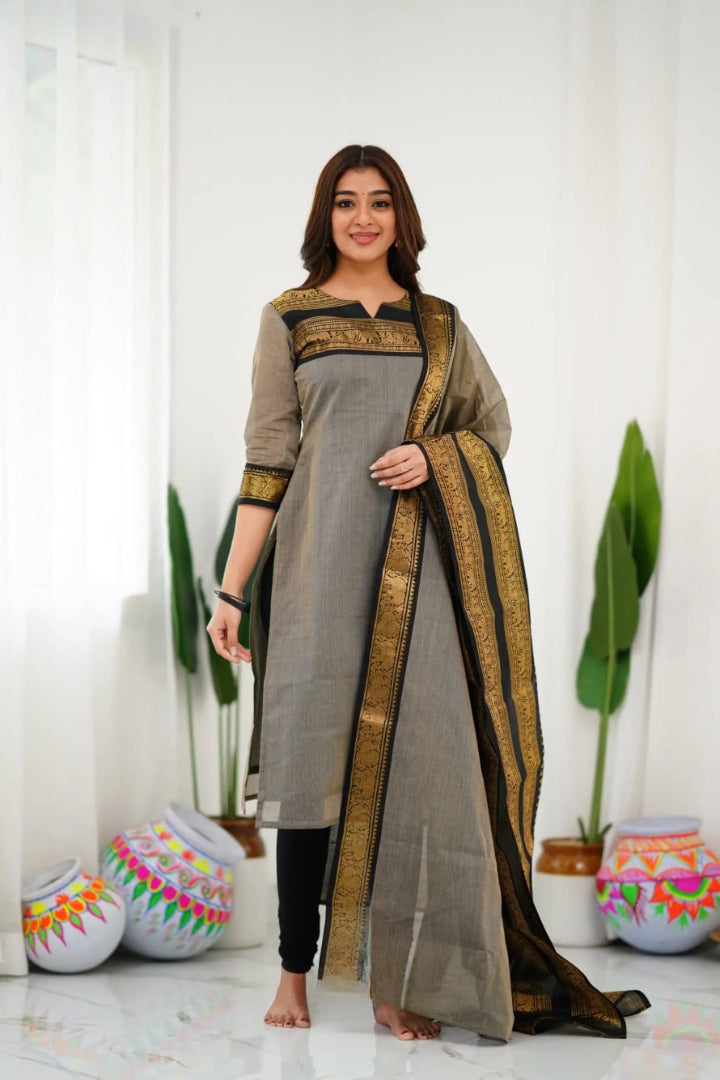 Most Beautiful South Cotton Suit Set With Jequard dupatta