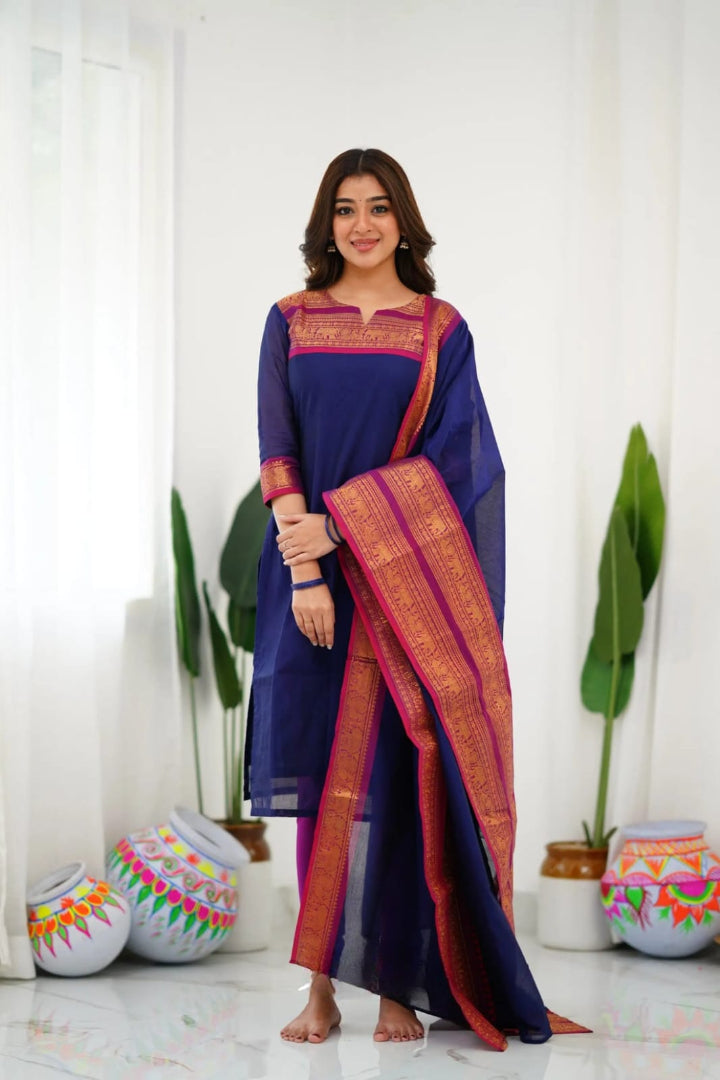 Most Beautiful South Cotton Suit Set With Jequard dupatta