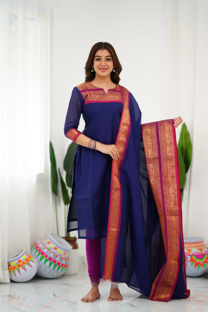 Most Beautiful South Cotton Suit Set With Jequard dupatta