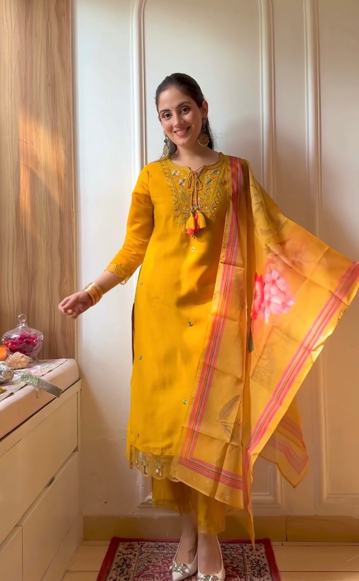 Precious Musturd Pure Chanderi Silk Designer Suit Set With Stylish Dupatta