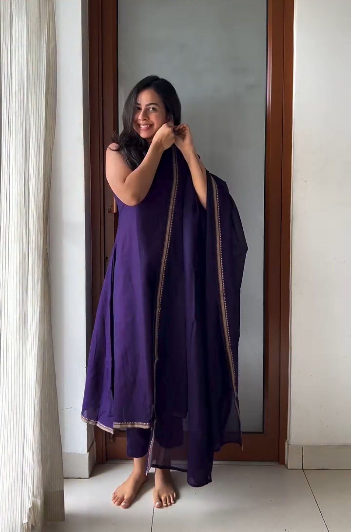 Elegant Purple Narayanpet Suit Set