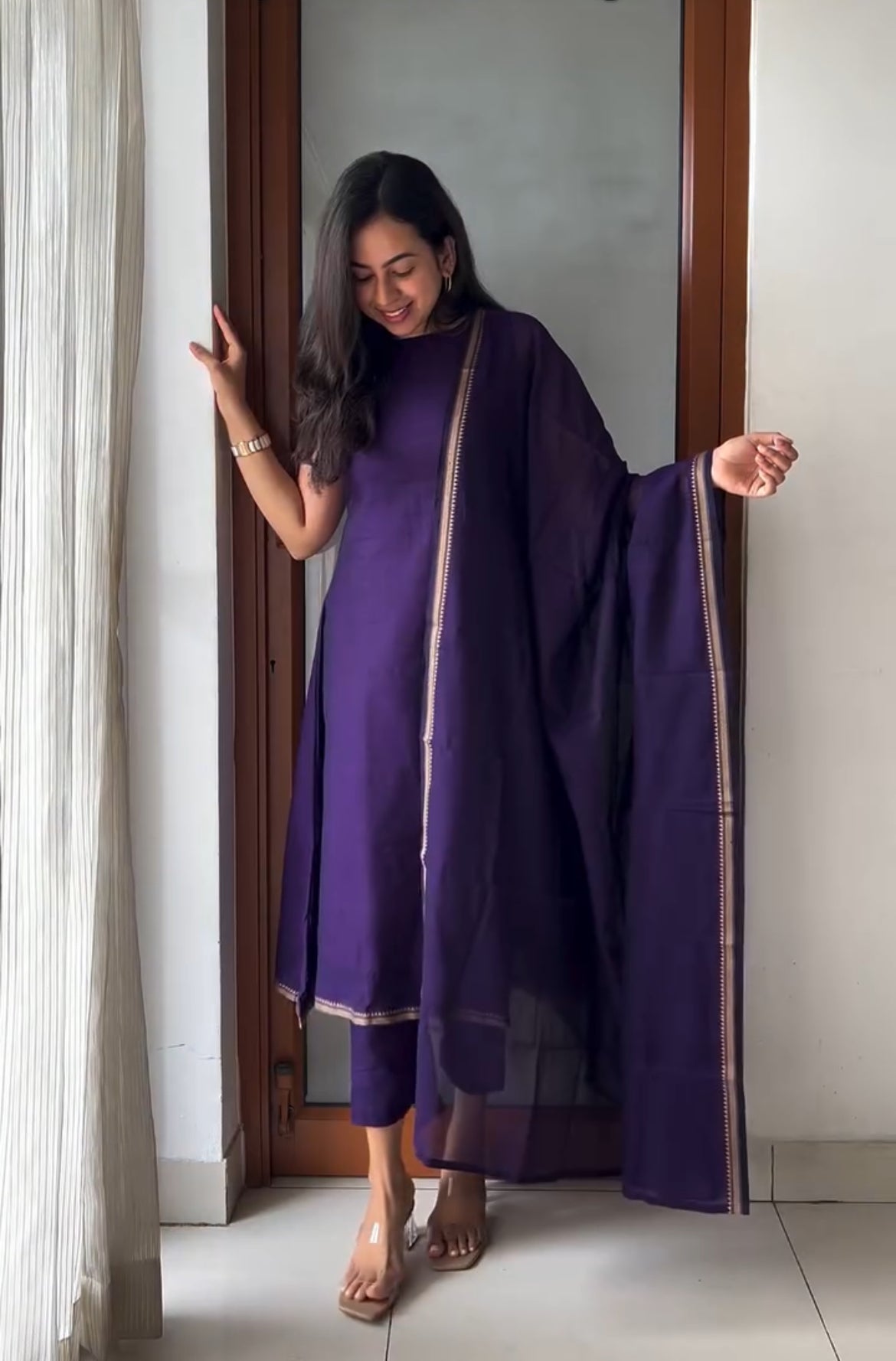 Elegant Purple Narayanpet Suit Set