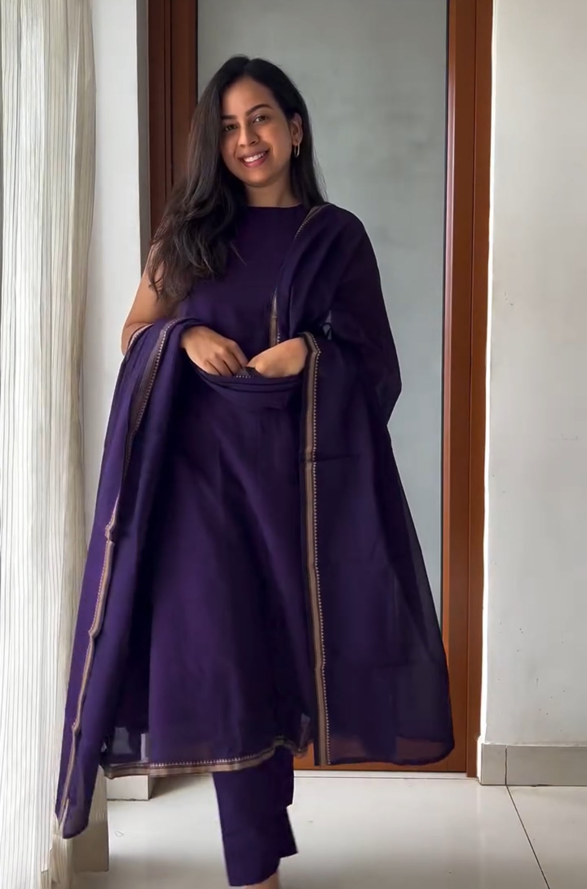Elegant Purple Narayanpet Suit Set