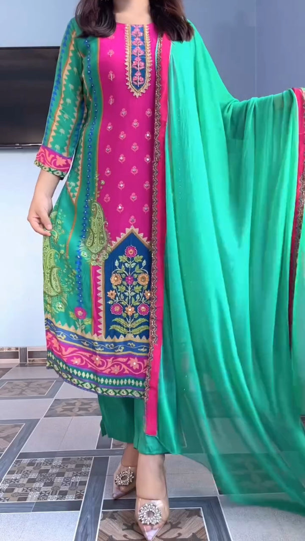Very Graceful Russian Silk MultiColor Suit Set