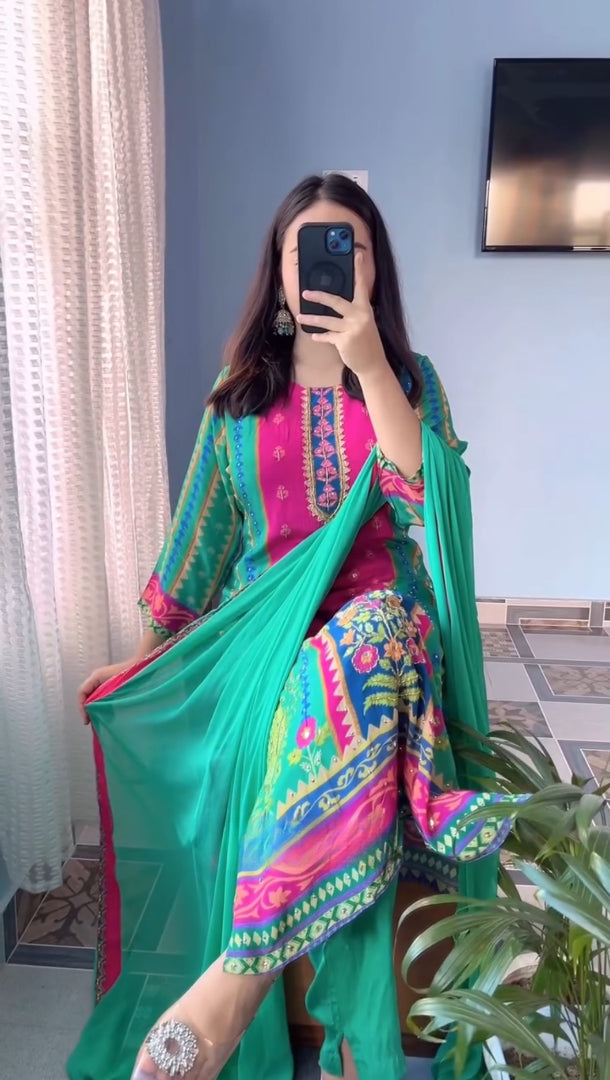 Very Graceful Russian Silk MultiColor Suit Set