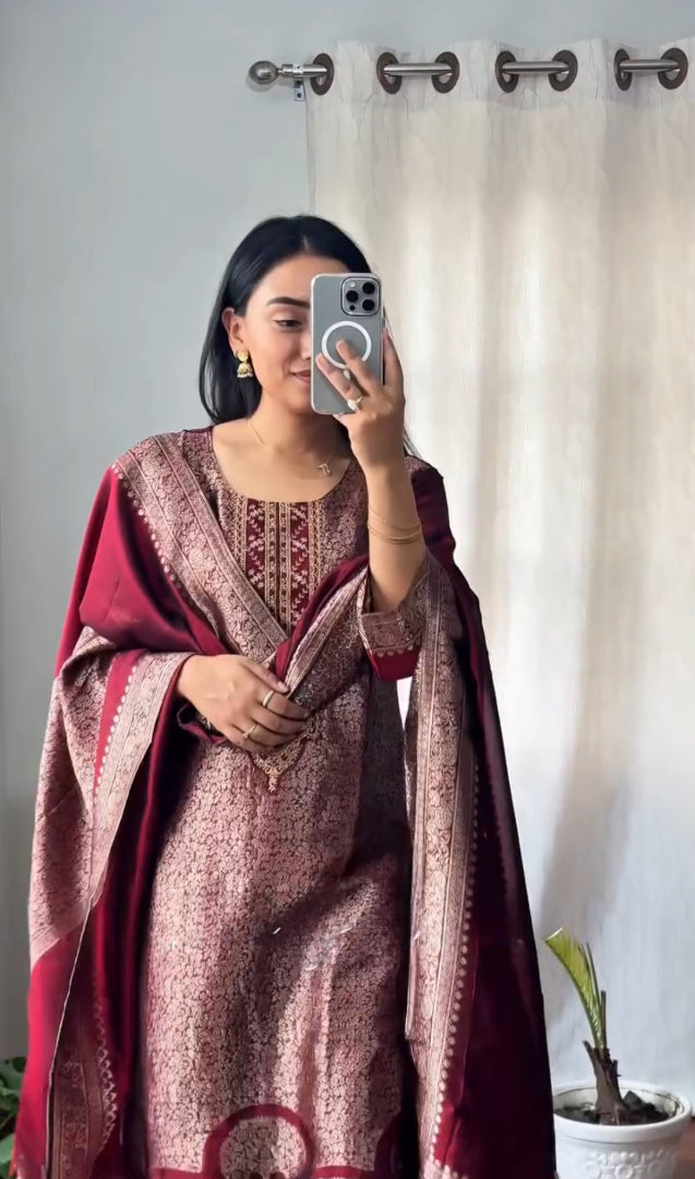 Very Stunning Pure Banarasi Silk Suit Set