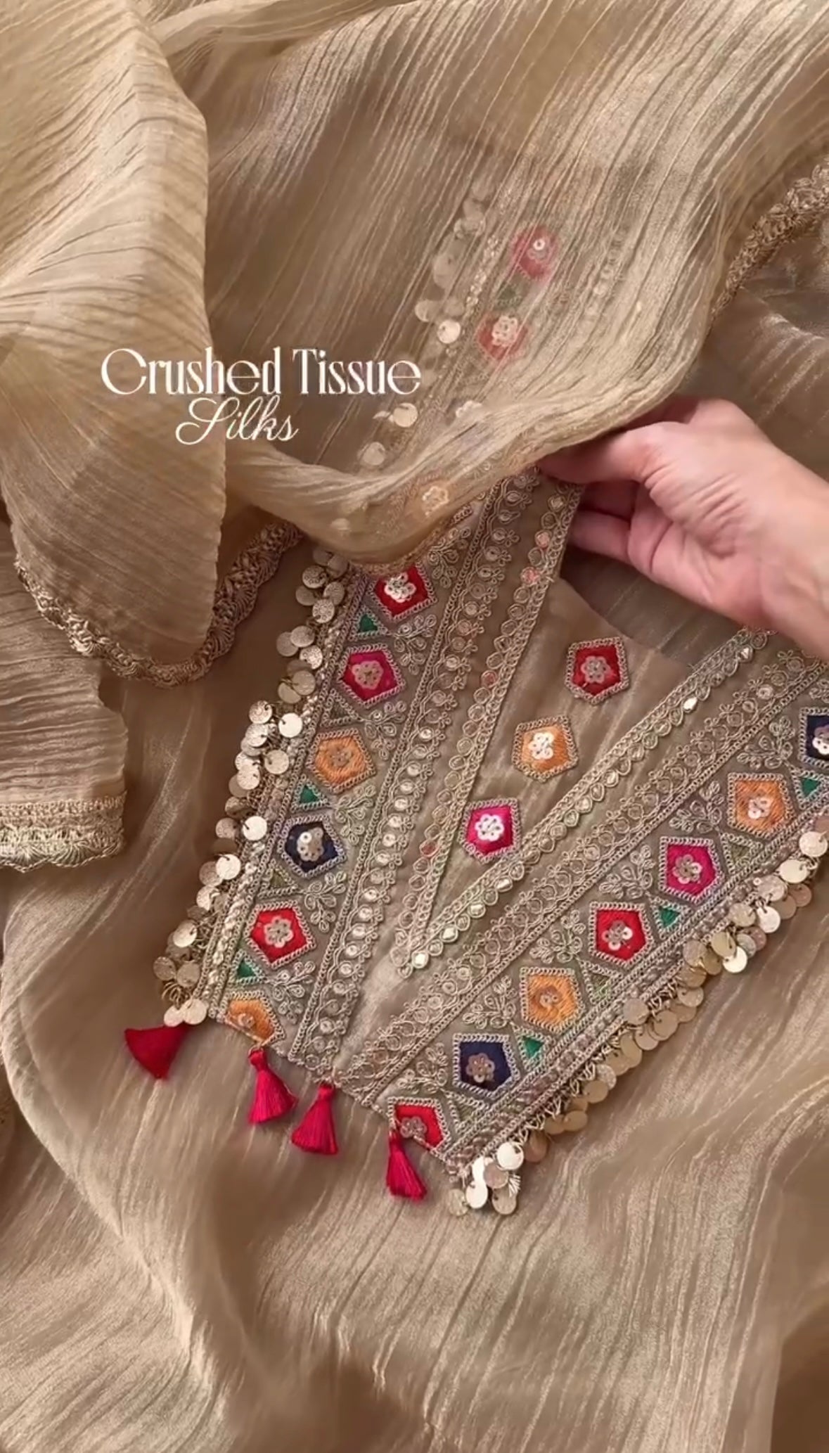 Festival Ivory Gold Crushed Tissue Silk Luxury Suit Set