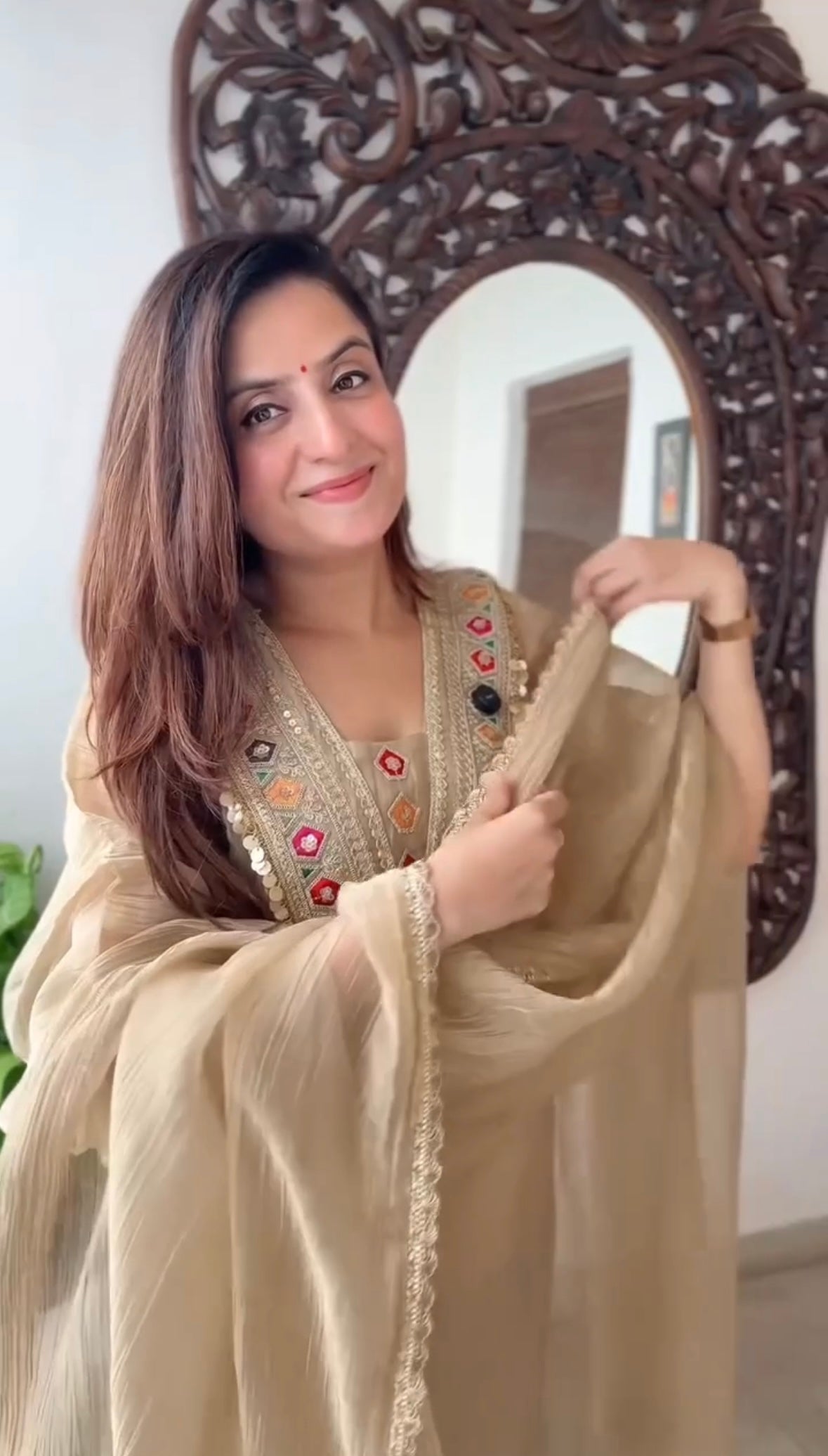 Festival Ivory Gold Crushed Tissue Silk Luxury Suit Set
