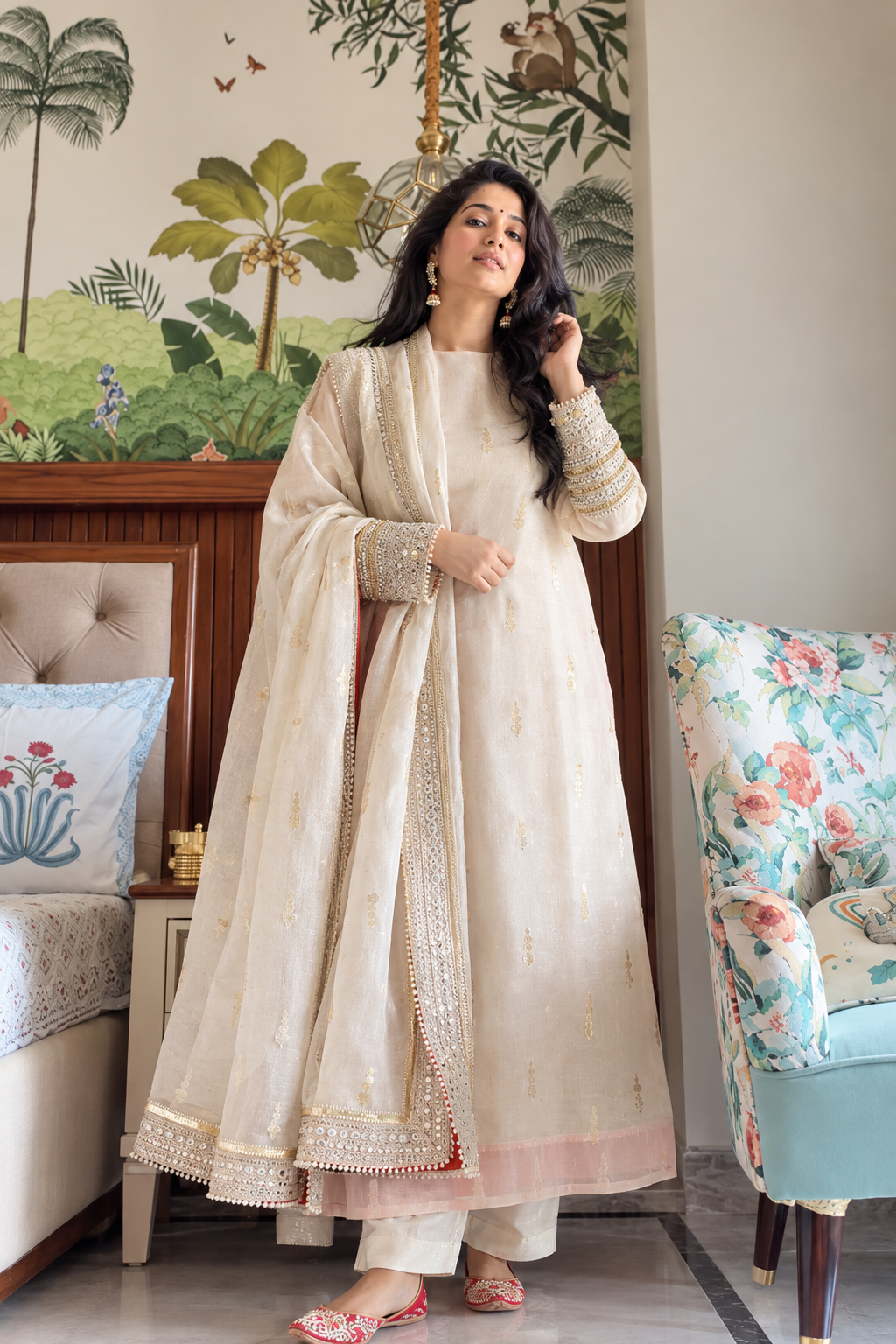 Festival Ivory Designer Embroidered Kurta Set with Dupatta