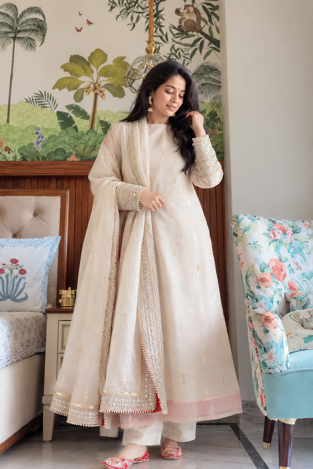 Festival Ivory Designer Embroidered Kurta Set with Dupatta