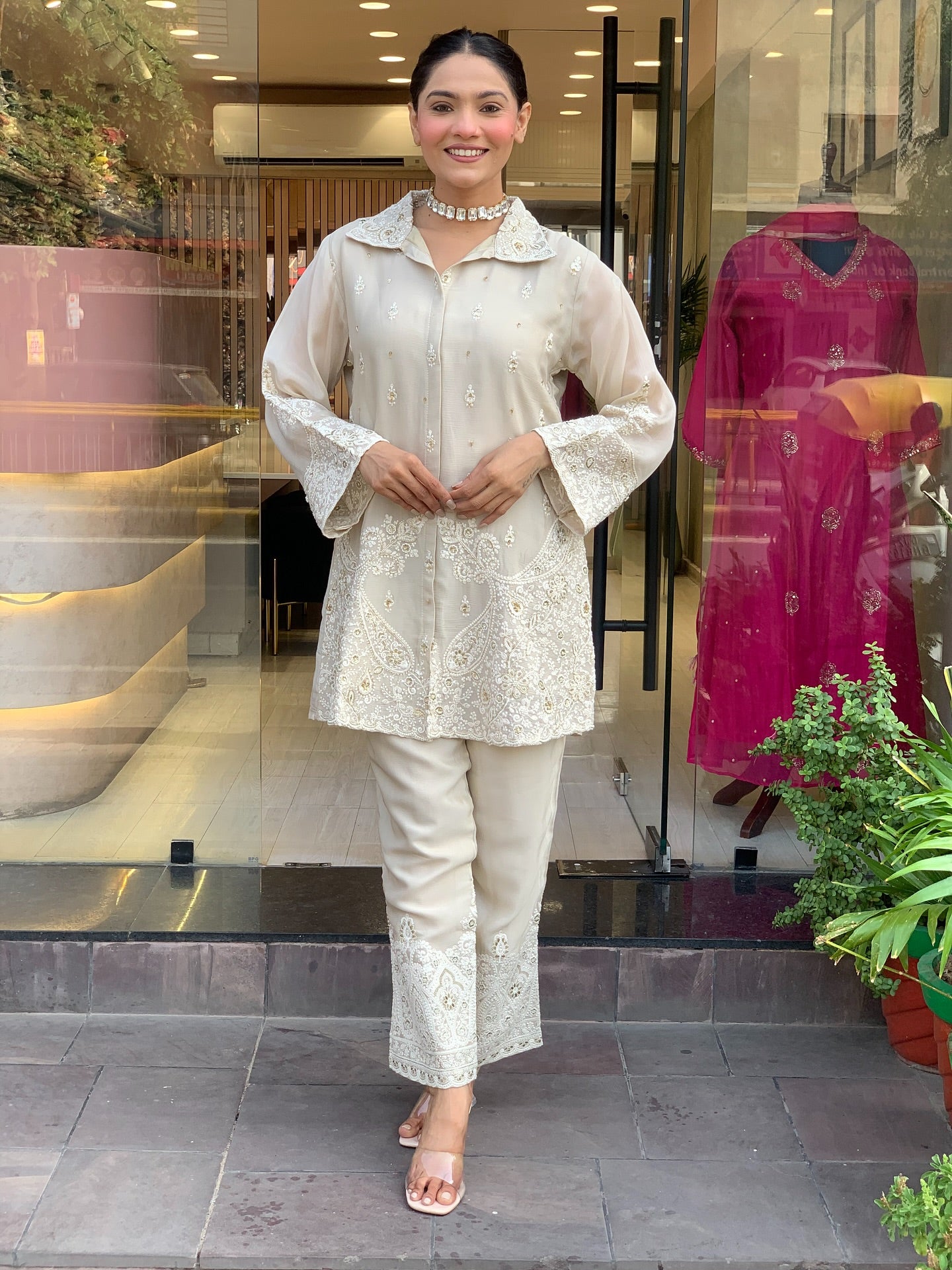 Very Charming Mul Chanderi Embroidery Cord Set