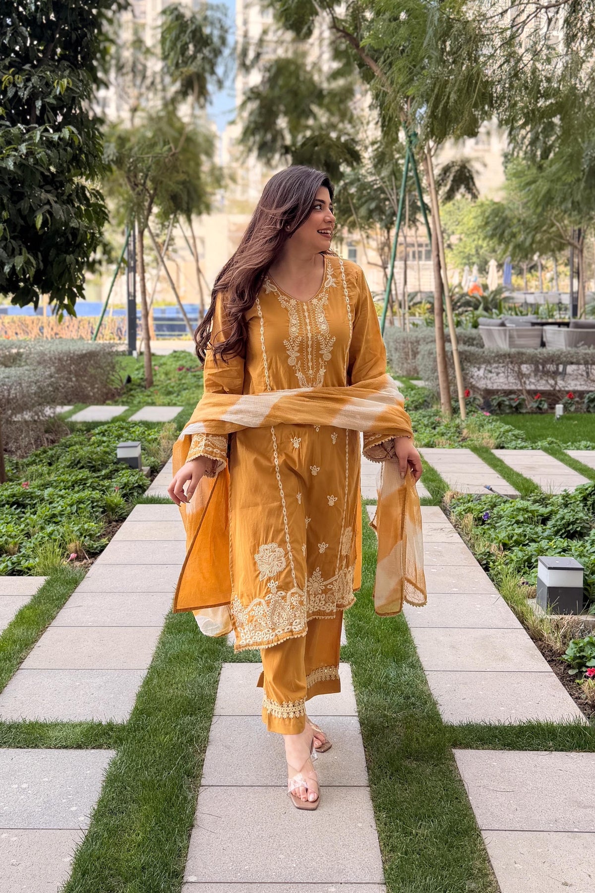 Ridhima Mustard Yellow Festive Embroidered Suit Set