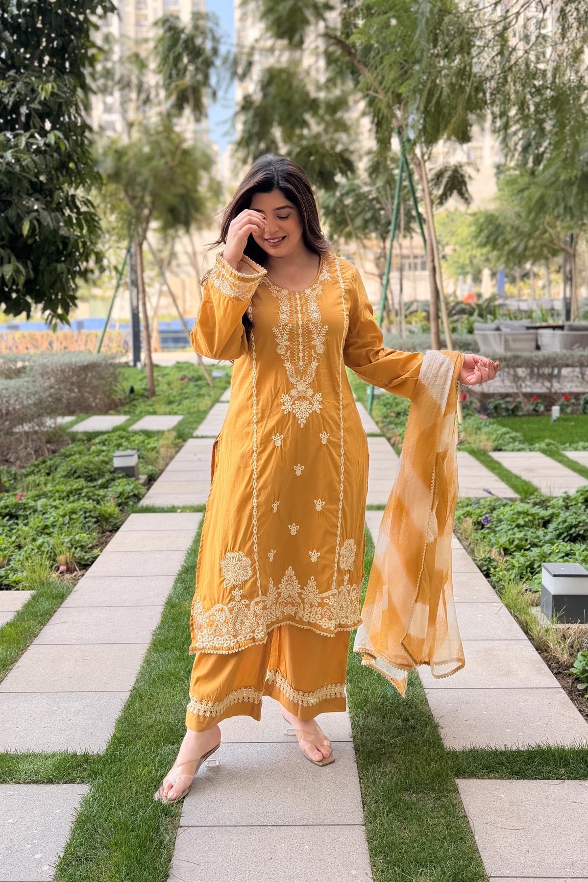 Ridhima Mustard Yellow Festive Embroidered Suit Set
