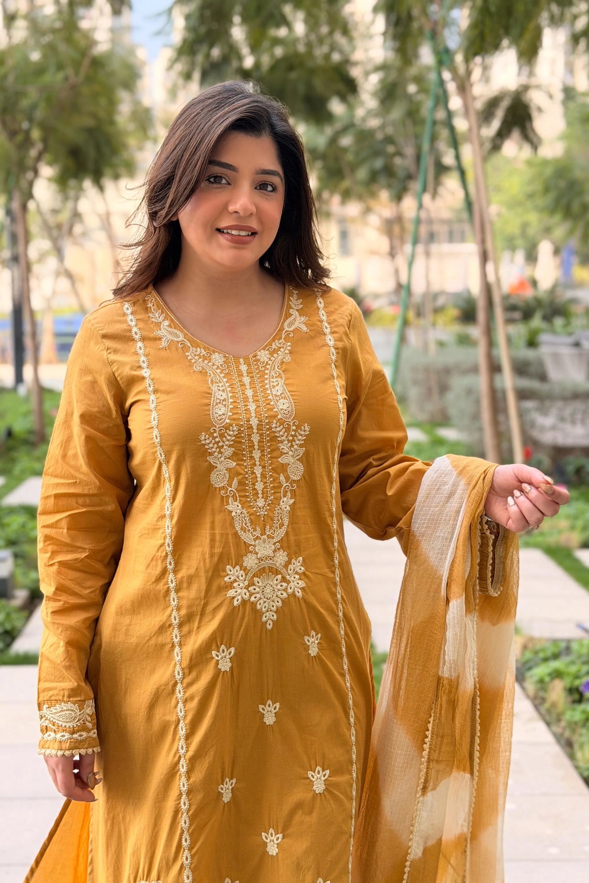 Ridhima Mustard Yellow Festive Embroidered Suit Set