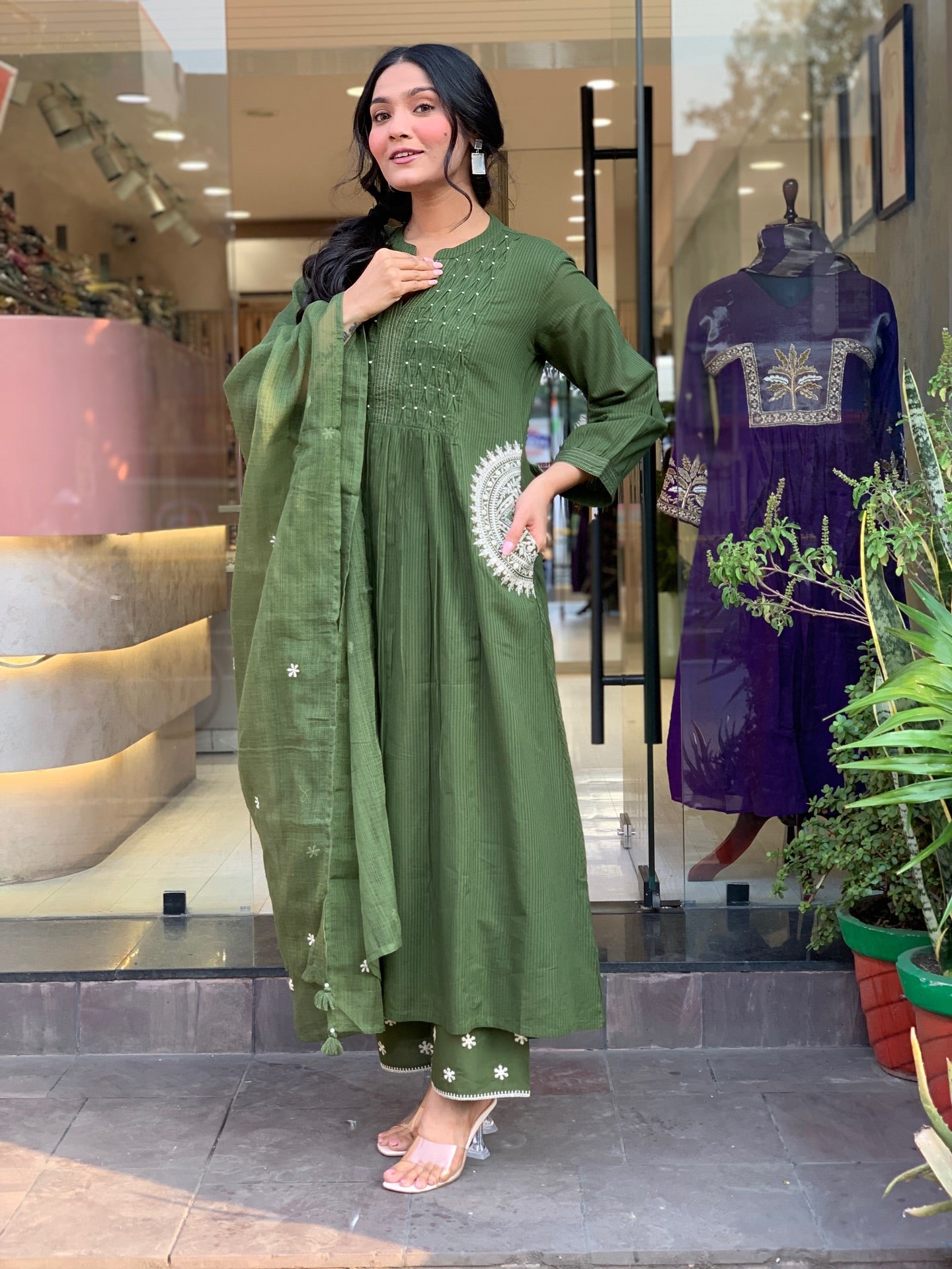 Very Graceful Pure Mul Cotton Embroidery Suit Set